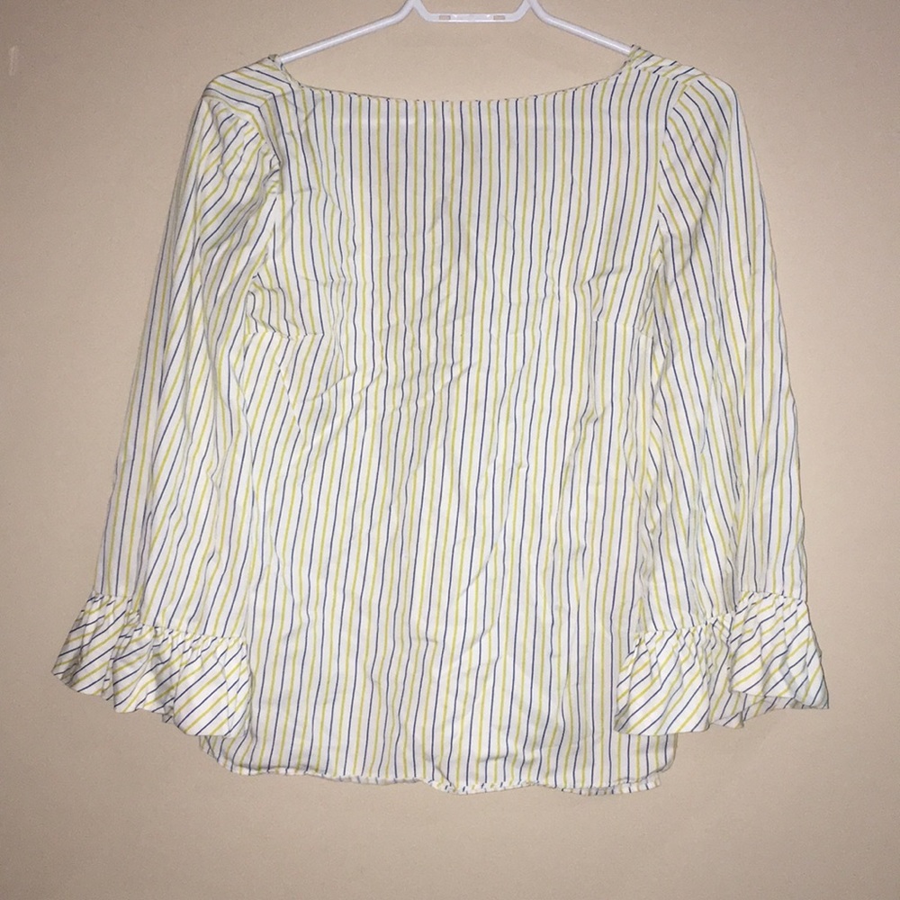 Massimo Dutti white blouse with stripes and ruffled sleeves